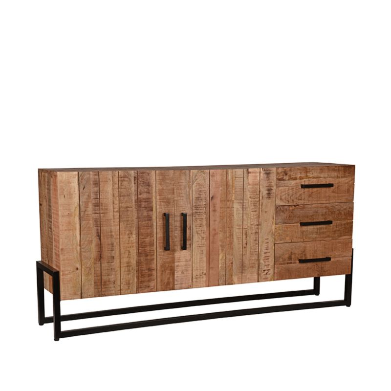 Dressoir_Bolivia_Rough_Mangohout_Zwart_metaal_184x40x85_cm_Perspectief